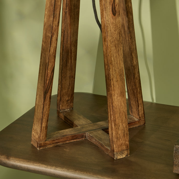 Konduru 70cm Table Lamp - Natural Fabric and Darkened Mango Wood - Laura James