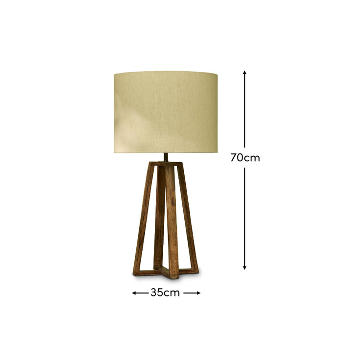 Konduru 70cm Table Lamp - Natural Fabric and Darkened Mango Wood - Laura James