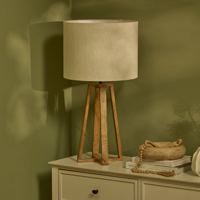 Konduru 70cm Table Lamp - Natural Fabric and Natural Mango Wood - Laura James