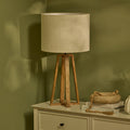Konduru 70cm Table Lamp - Natural Fabric and Natural Mango Wood - Laura James