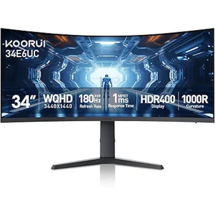 KOORUI 34E6UC 34 -inch Curved Ultrawide WQHD 3440×1440 180Hz 1000R- PIP/PBP, 1ms(MPRT), HDR400 Gaming Monitor