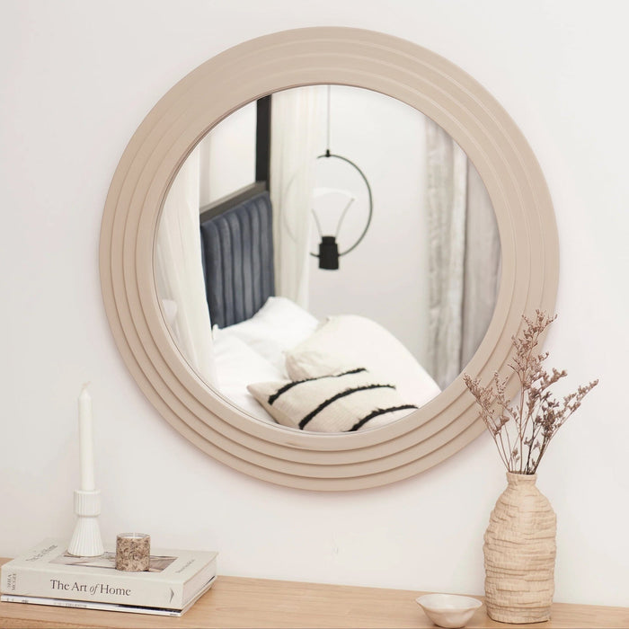 Kubu 70cm Wooden Round Mirror - Taupe - Laura James