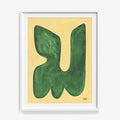 Abstract print La figure du vivant 165 by Virginie Hucher dark green amoeba-like shape on light yellow white frame