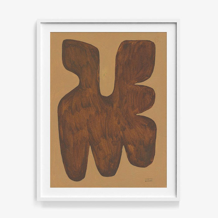La figure du vivant 199 print by Virginie Hucher A brown abstract organic shape on a tan background framed in white