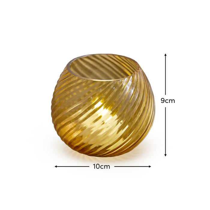 Lacaze 10cm Glass Tea Light Holder - Amber Yellow - Laura James