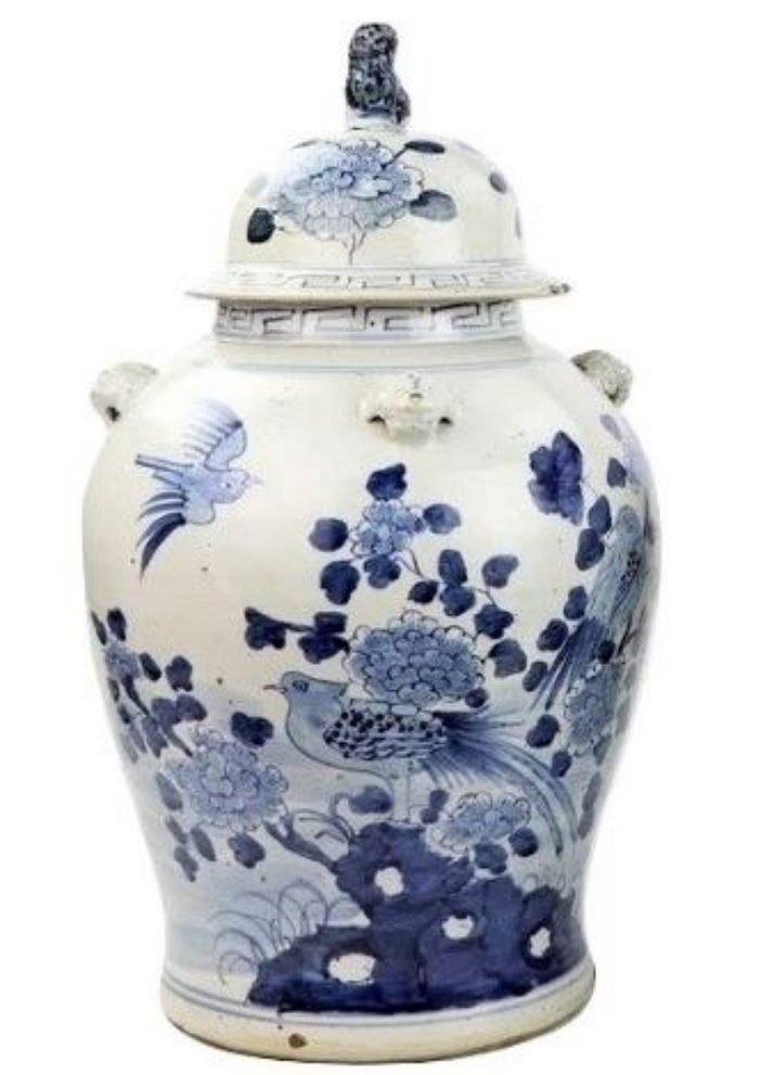 Large Bird and Floral Jar by The Enchanted Home