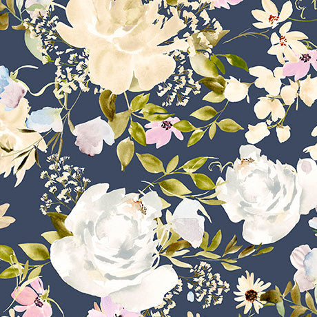 Large Floral Navy- Serendipity Linen