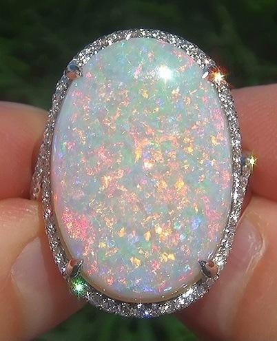 Large Natural Gemstone Opal Sparkling Ring Jewelry