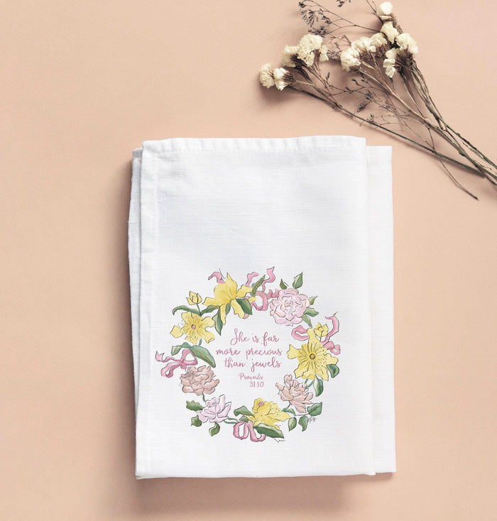 Laura More Precious Than Jewels Tea Towel