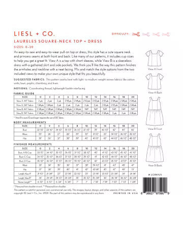 Laureles Square-Neck Top and Dress Pattern by Liesl & Co.