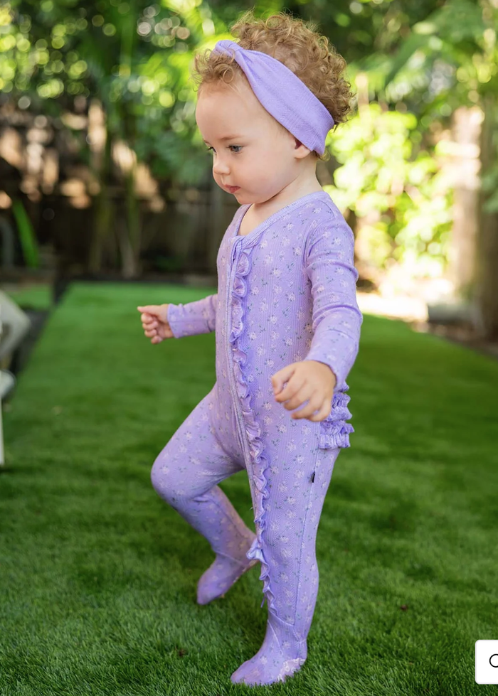 Lila Ruffled Zippered Footie