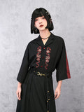 Loose-fit Chinese-style embroidered 3/4 sleeve shirt for summer