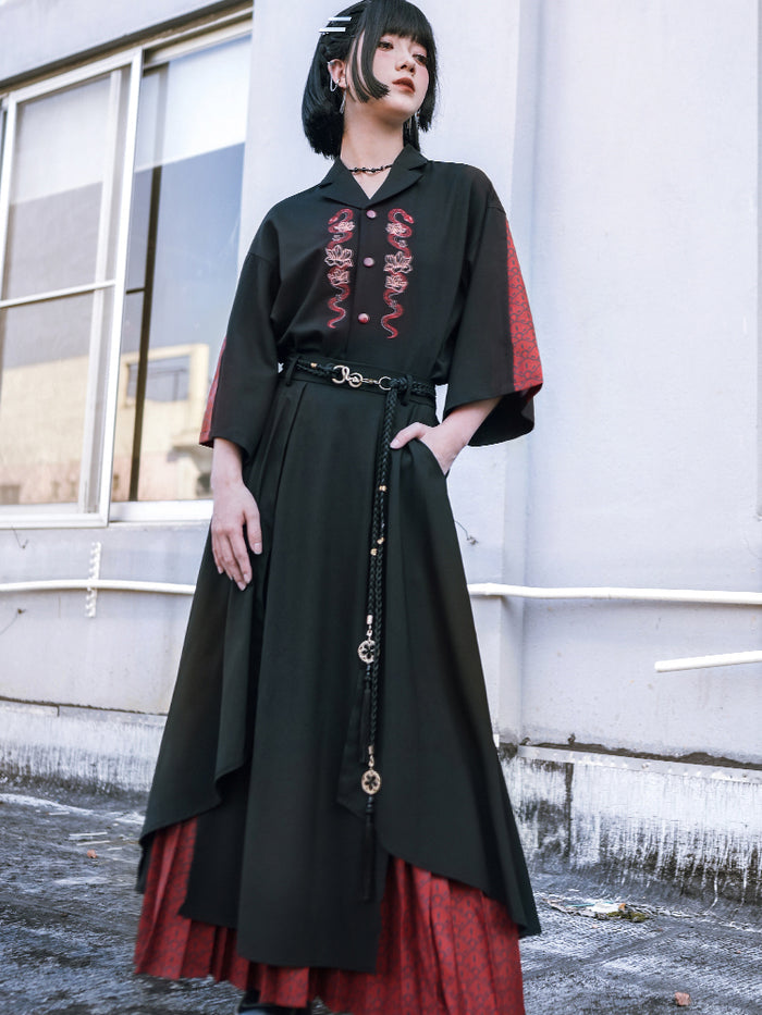 Loose-fit Chinese-style embroidered 3/4 sleeve shirt for summer