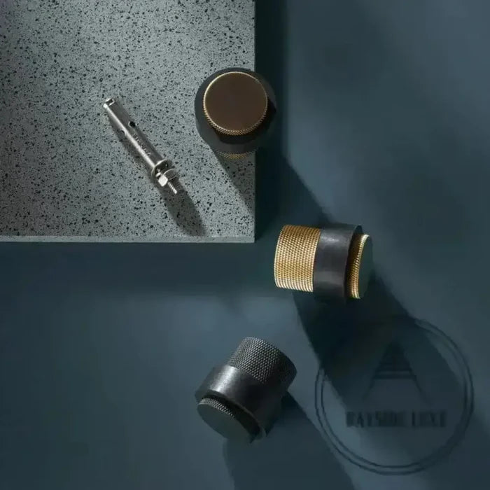 40 x 30mm / Black Luxe Doorware - Chandler Knurled Brass Door Stop - Black - Timber Fixing