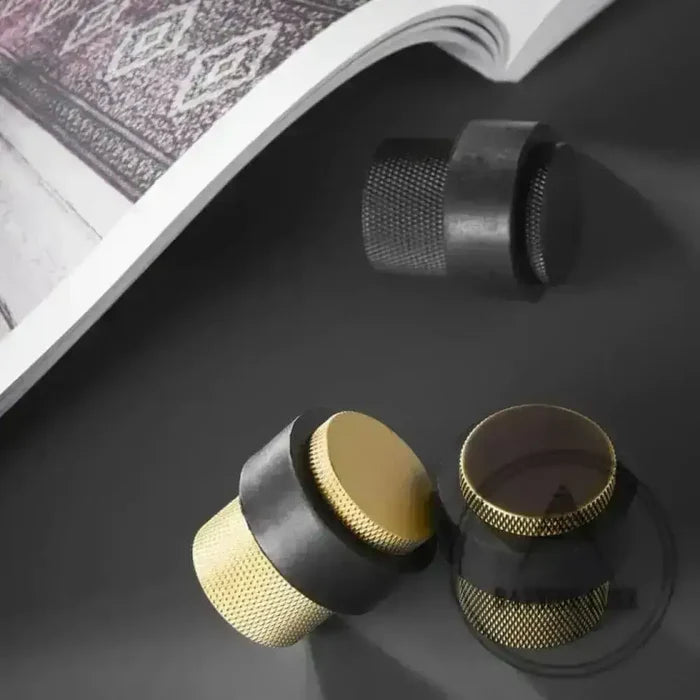 40 x 30mm / Black Luxe Doorware - Chandler Knurled Brass Door Stop - Black - Timber Fixing