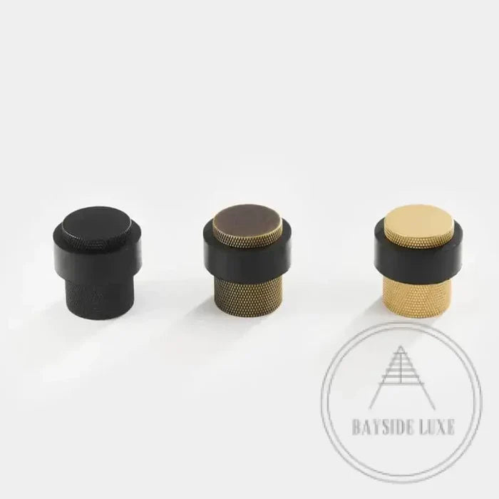40 x 30mm / Satin Brass Luxe Doorware - Chandler Knurled Brass Door Stop - Satin Brass - Concrete Fixing