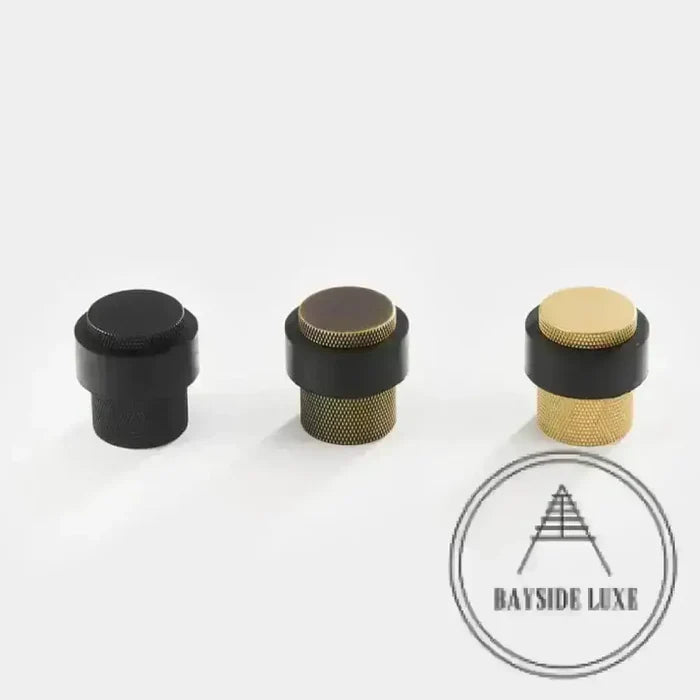 40 x 30mm / Satin Brass Luxe Doorware - Chandler Knurled Brass Door Stop - Satin Brass - Timber Fixing