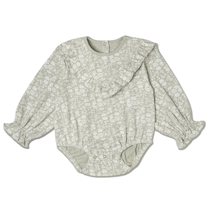 MakeMake Organics - Organic Ruffle Bubble Romper in Wildsage