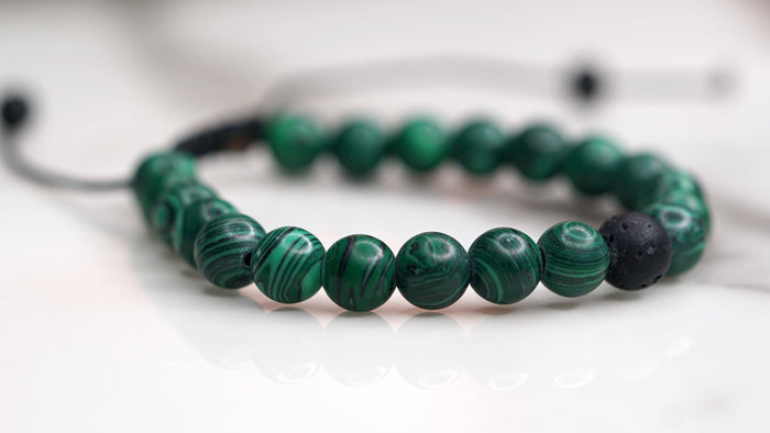 Malachite with Lava Handmade Wrist Bracelet | 100% Natural Stone - Lucky Thanka