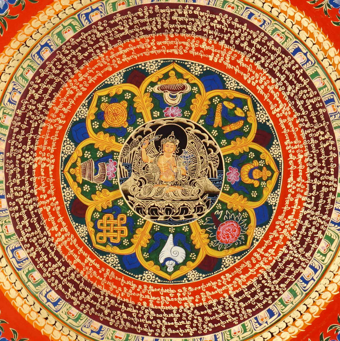 Manjushree Mandala Thangka with mantra circle and lotus design from Nepal
