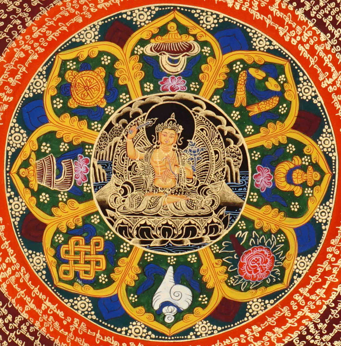 Manjushree Mandala Thangka with mantra circle and lotus design from Nepal