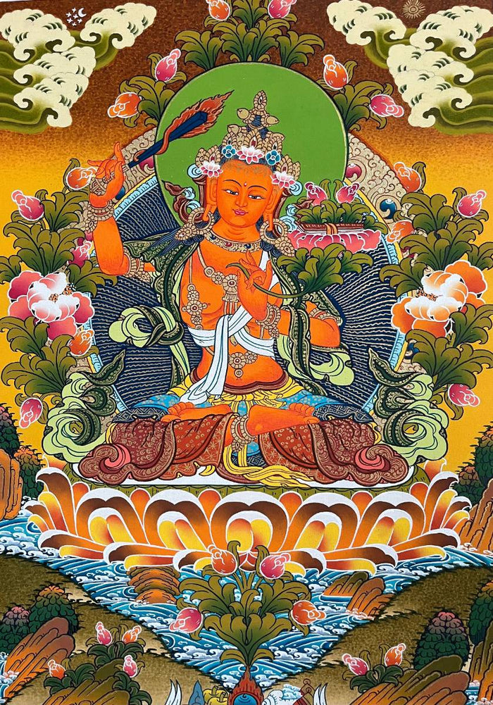 Manjushri Thangka Painting – Authentic Tibetan Art for Wisdom