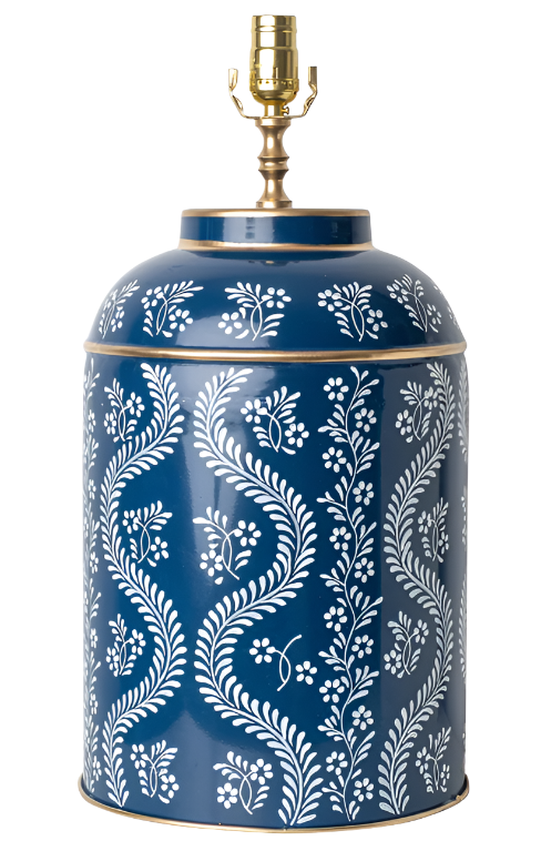 Navy Ikat Trellis Tea Caddy Lamp