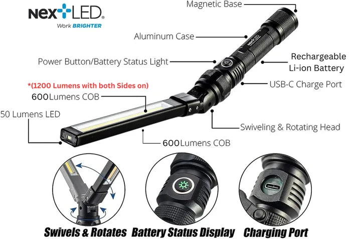 NextLED - Rechargeable, Folding Bar Double Sided LED Task Light