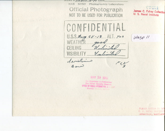 Official Navy Photo of WWII era USS Wasp (CV-18) Aircraft Carrier - Annapolis Maritime Antiques