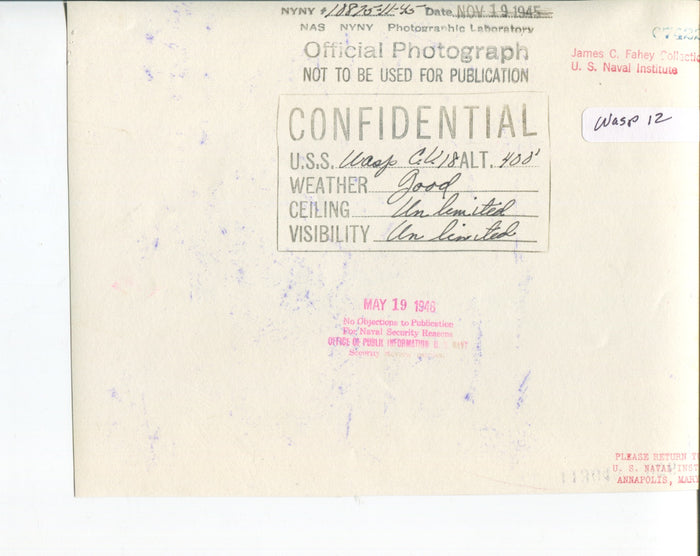 Official Navy Photo of WWII era USS Wasp (CV-18) Aircraft Carrier - Annapolis Maritime Antiques