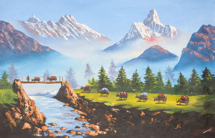 Oil Painting of Mt Everest with Beautiful Landscape - Lucky Thanka
