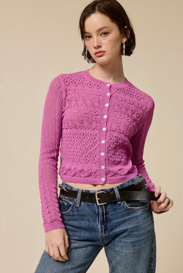 Open Knit Button Up Cardigan