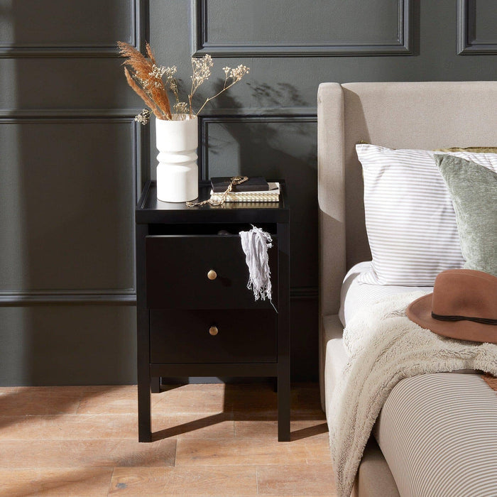 Charlie Two Drawer Bedside Table in Noir Black - Laura James