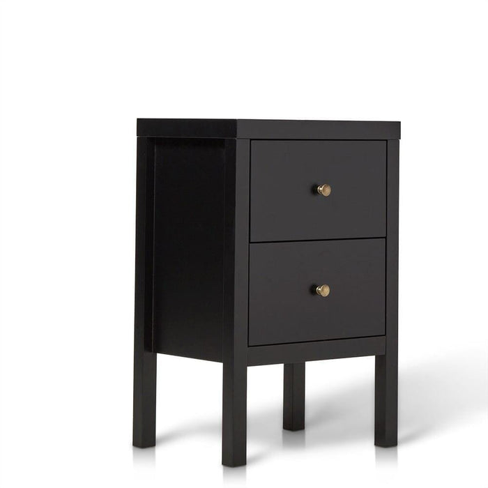 Charlie Two Drawer Bedside Table in Noir Black - Laura James