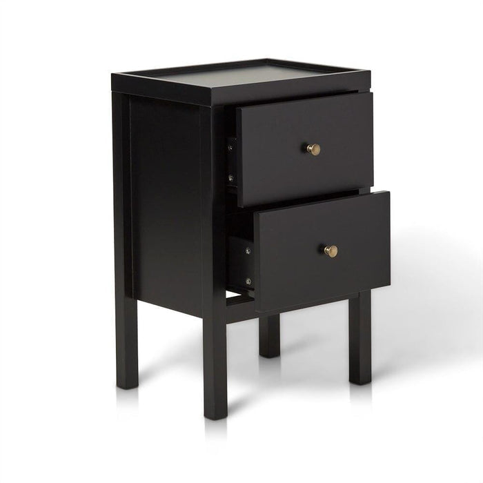 Charlie Two Drawer Bedside Table in Noir Black - Laura James