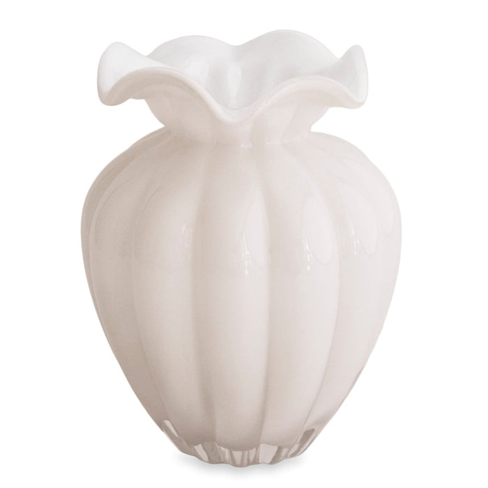 Beatriz Ball Glass Petal Large Vase Cream — Cream petal-shaped vase isolated on white