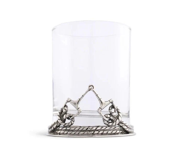 Double old fashioned glass with pewter snaffle bit and rope embellishment - Your Western Decor
