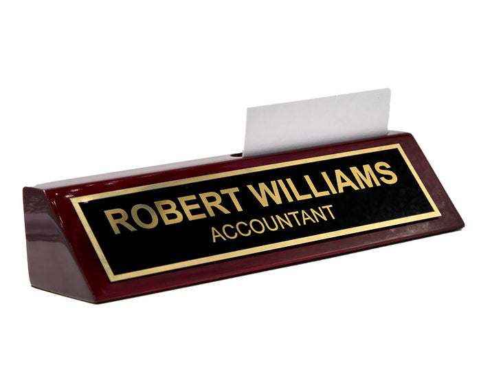 Piano FInished Rosewood Desk Name Plate with Card Holder