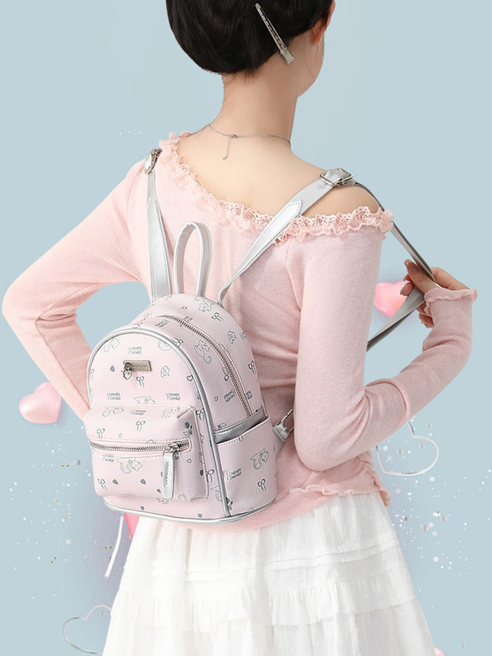 Pink Cute Cat Print Backpack