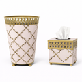 Pink Pierced Gold Leaf Tissue Holder or Wastepaper Basket by The Enchanted Home