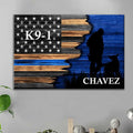 Canvas Prints 24" x 16" - BEST SELLER / 0.75" Police Officer Vs K9 Unit Thin Blue Line Canvas Print - Half Flag