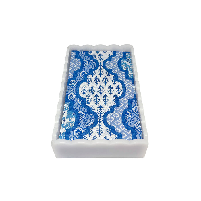 Provençal Cotton Blue White Scalloped Guest Towel Box Set
