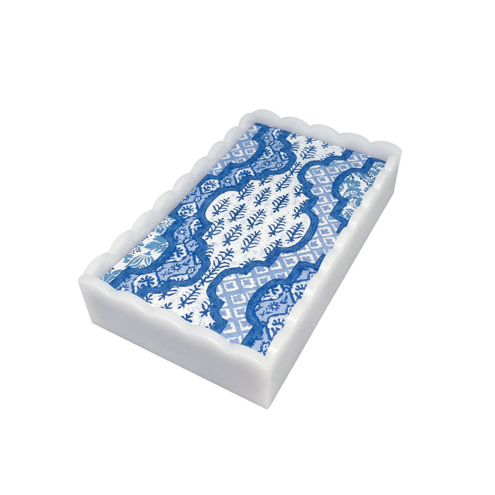 Provençal Cotton Blue White Scalloped Guest Towel Box Set