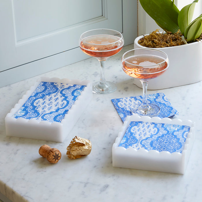 Provençal Cotton Blue White Scalloped Guest Towel Box Set