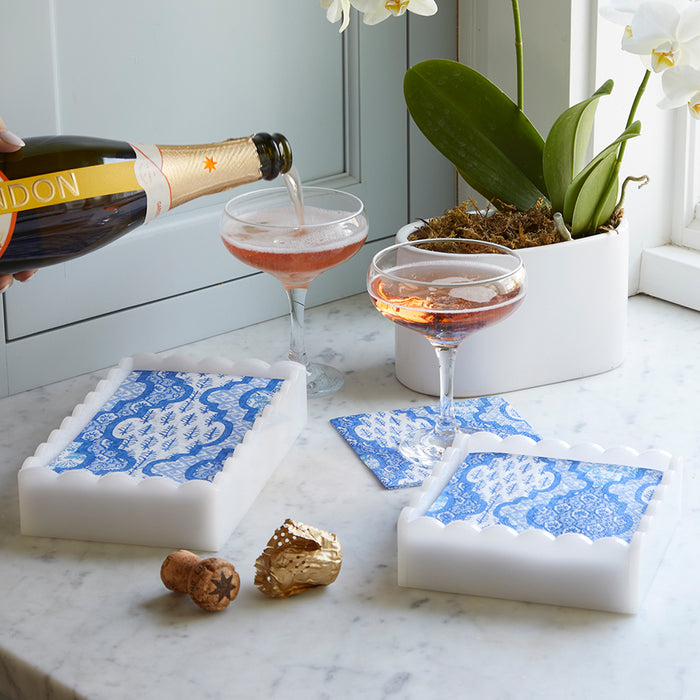 Provençal Cotton Blue White Scalloped Guest Towel Box Set