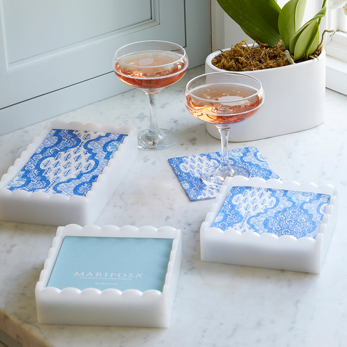 Provençal Cotton Blue White Scalloped Guest Towel Box Set