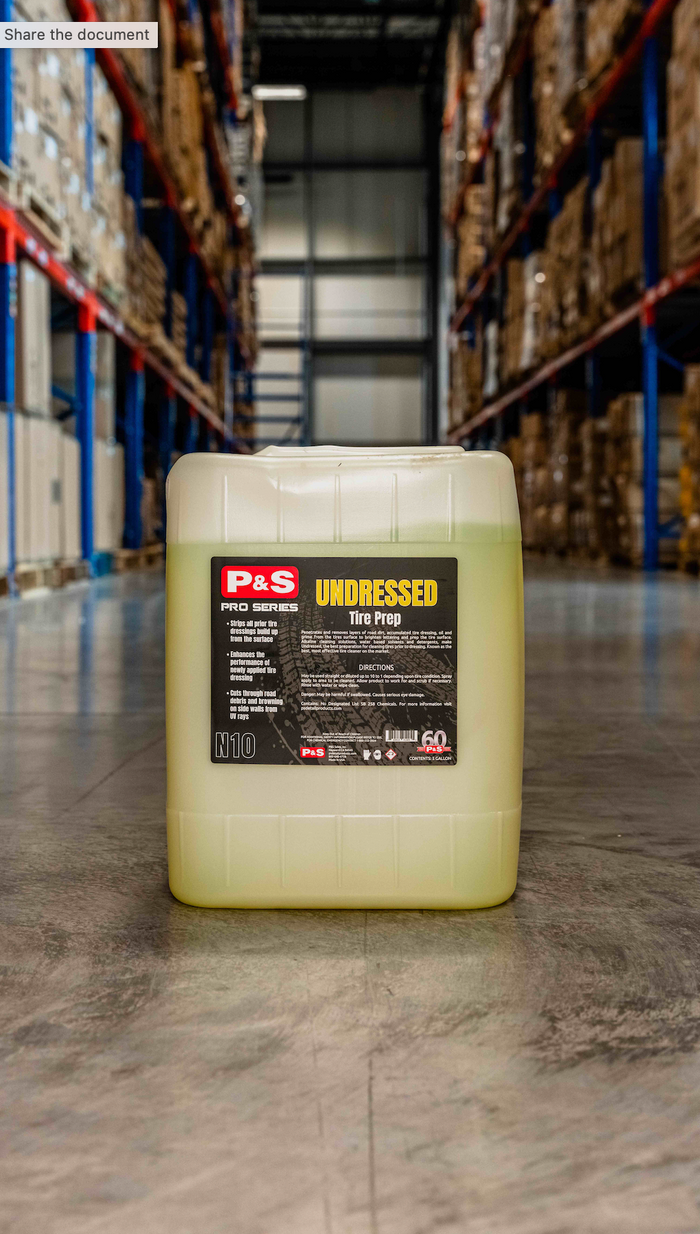 P&S - 5 GALLON | APC, Bead Maker, Brake Buster, Bug Off, Carpet Bomber, Iron Buster, IRS Foaming Shampoo, Multi-Dressing VOC Compliant, Paint Gloss, Pearl Auto Shampoo, Radiance, Swift, True Vue, Terminator, Undressed Cleaner, and Xpress Interior