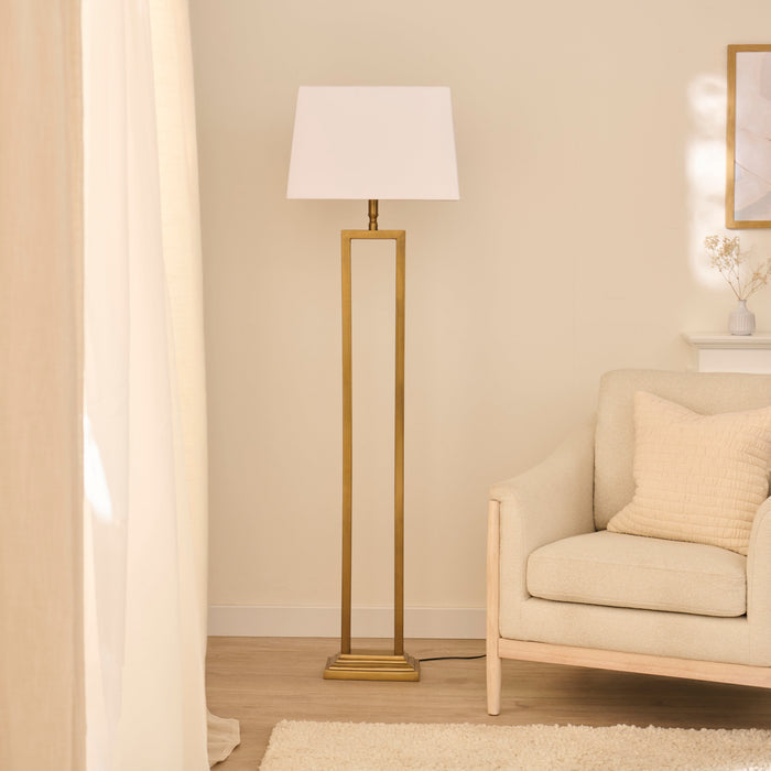 Purley White Cotton & Gold Floor Lamp - 132cm - Laura James