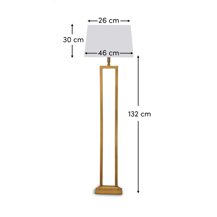 Purley 132cm Gold  Floor Lamp Base & Ashurst 46 x 30cm Shade - White - Laura James