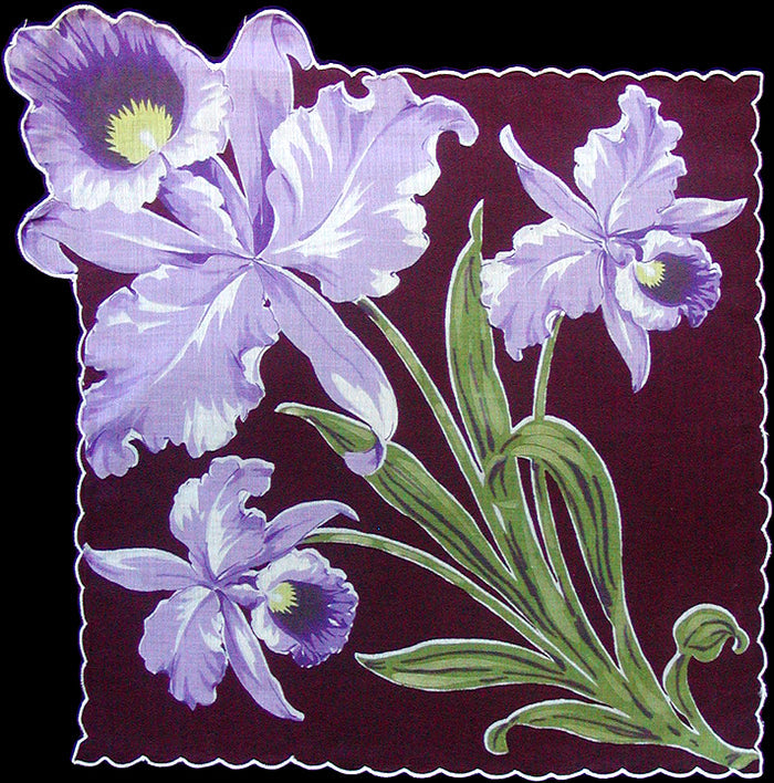 Purple Narcissus Flower Vintage Handkerchief